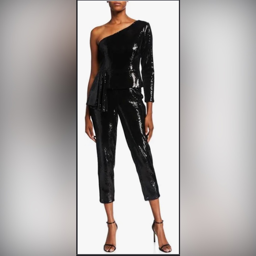 NWT Aidan by Aidan Mattox Peplum Sequin one shoulder Jumpsuit